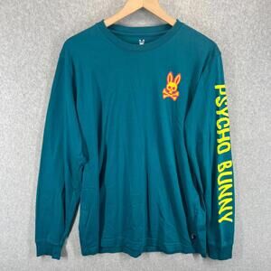 PSYCHO BUNNY Dammes Long Sleeve Teal Graphic Tee Size 6 LG 100% PIMA COTTON